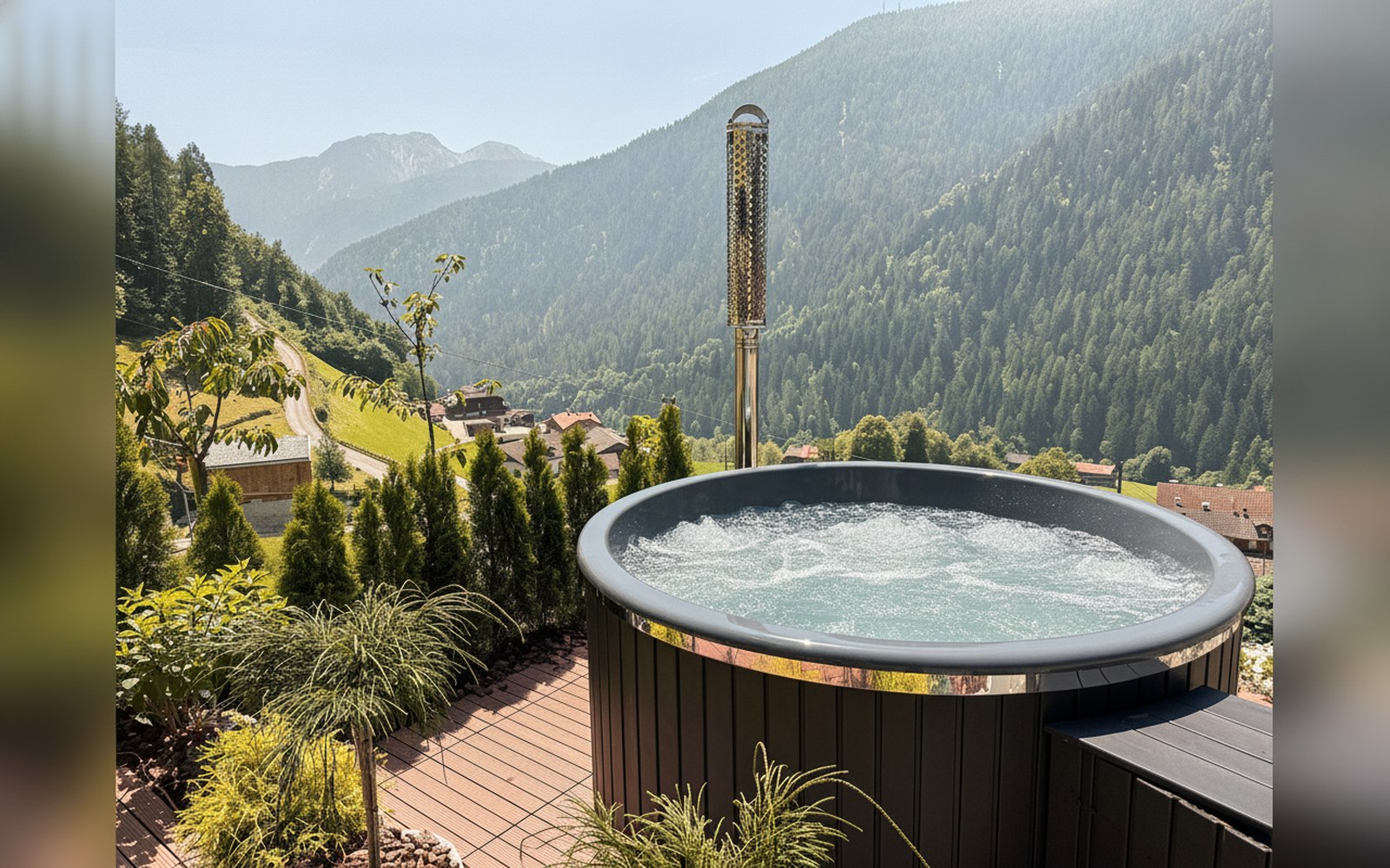 Villetta sulle Dolomiti · vasca idromassaggio esterna con vista sulla Val di Rabbi